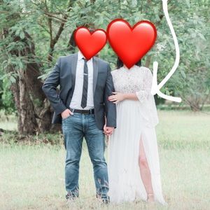 white eyelashlace top white & maxi skirt set.